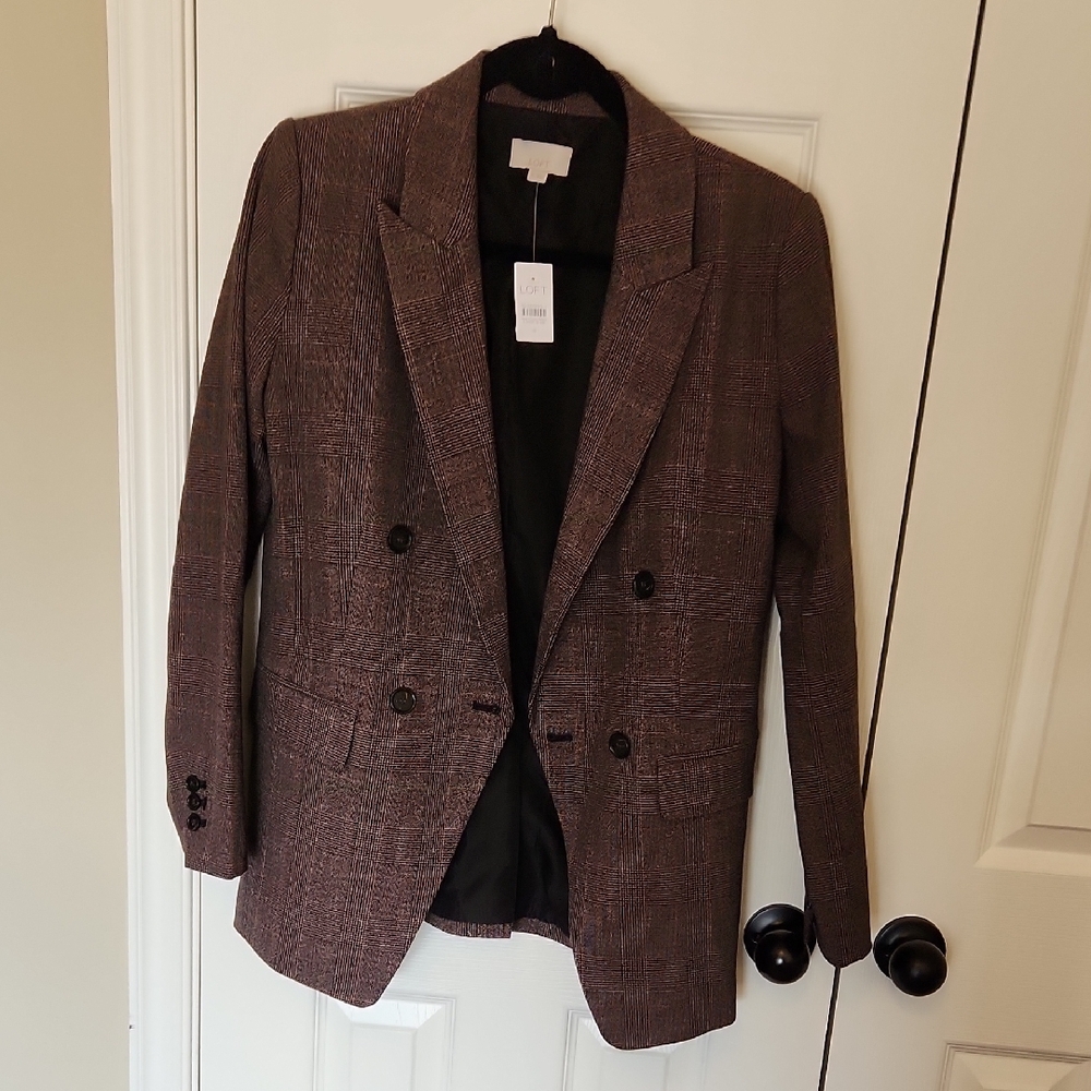 LOFT Textured Brown Double-Breasted Blazer - Picture 4 of 8